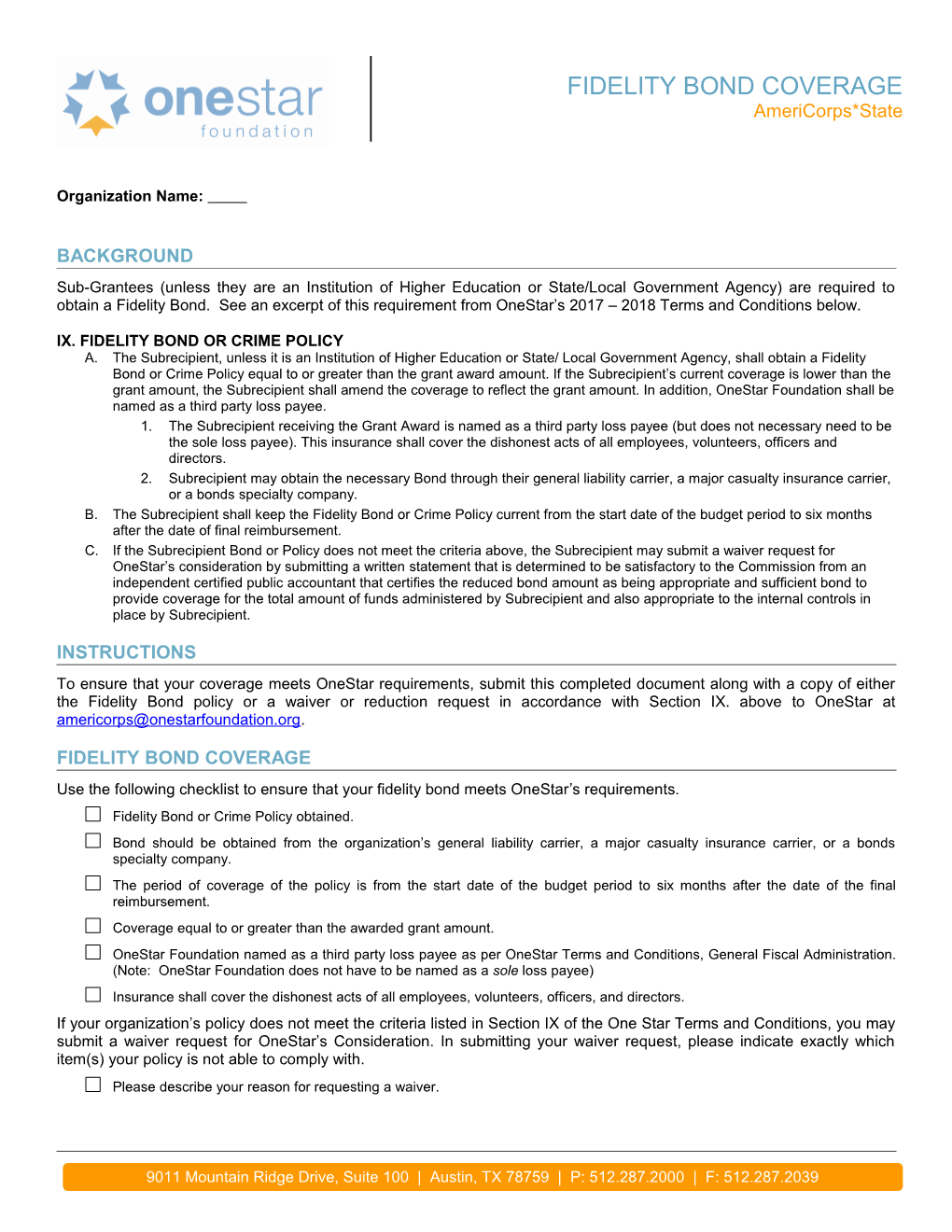 Ix. Fidelity Bond Or Crime Policy