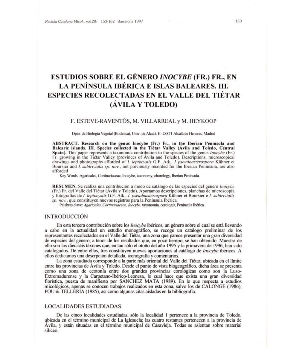 Estudios Sobre El Género Inocybe (Fr.) Fr., En La Península Ibérica E Islas Baleares