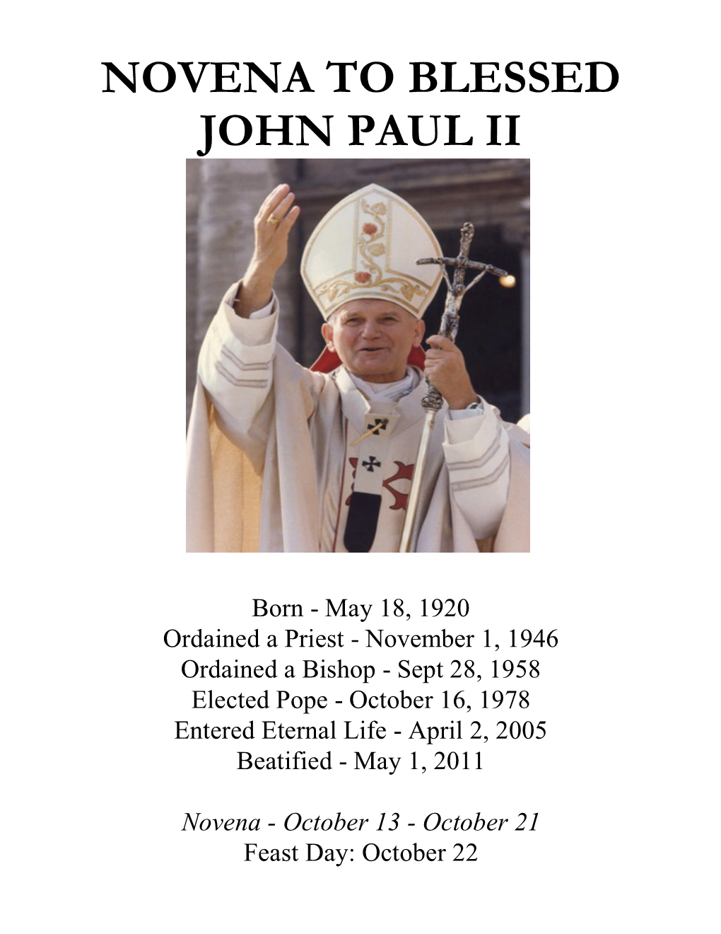 Novena to Blessed John Paul Ii