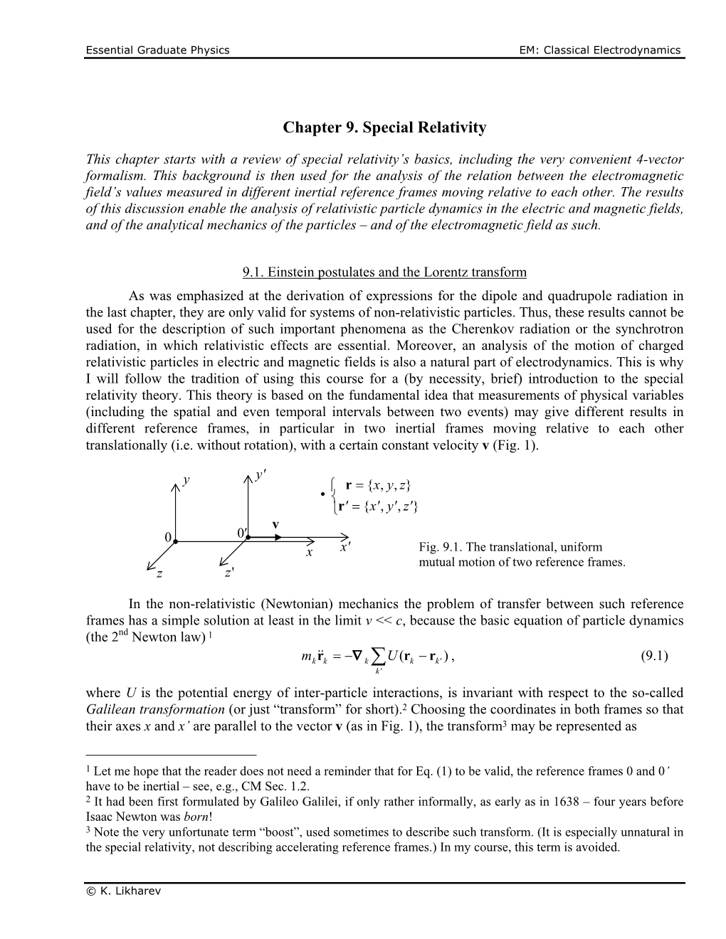 Chapter 9. Special Relativity