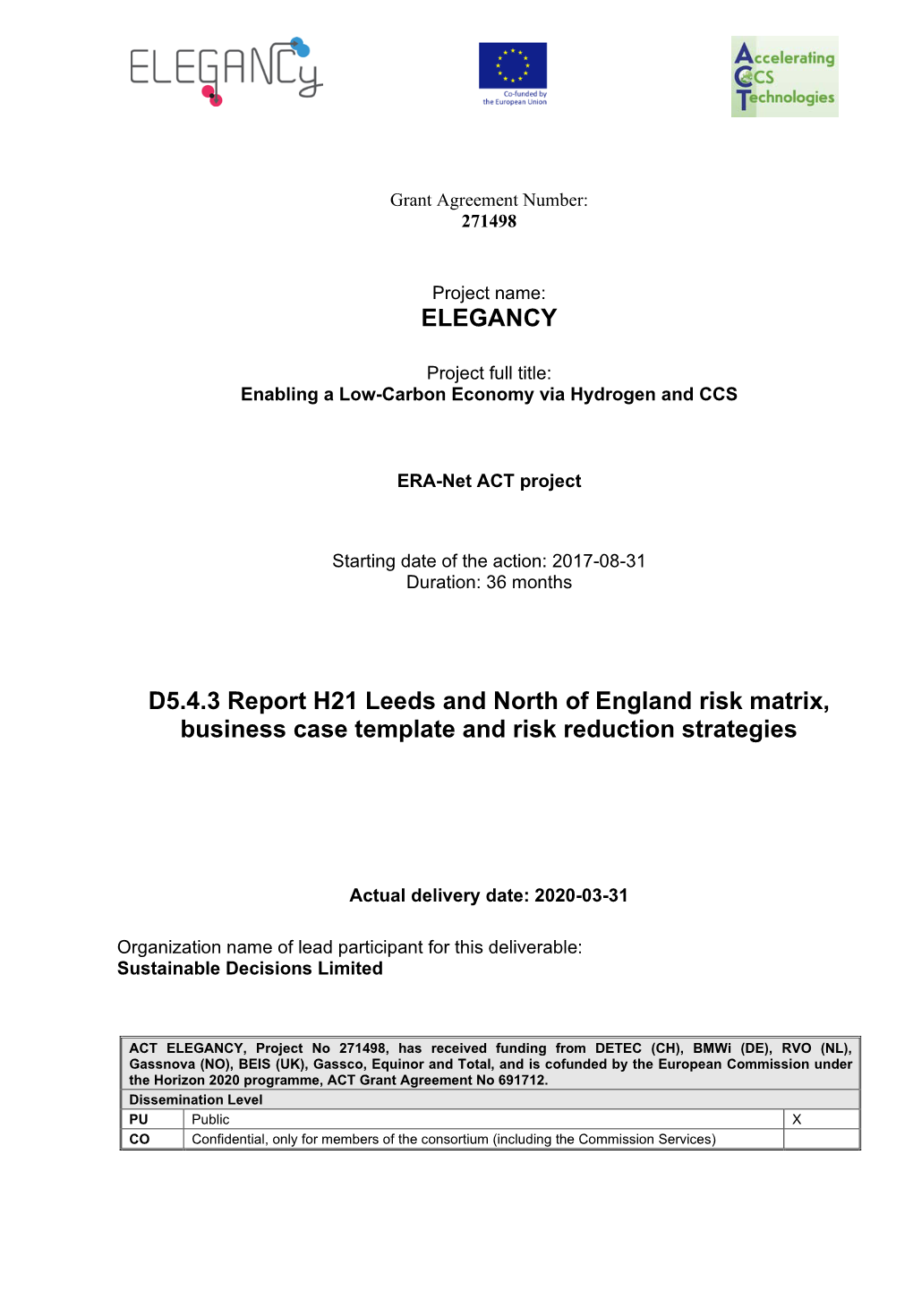 H21 Leeds and North of England Risk Matrix, Business Case Template and Risk Reduction Strategies