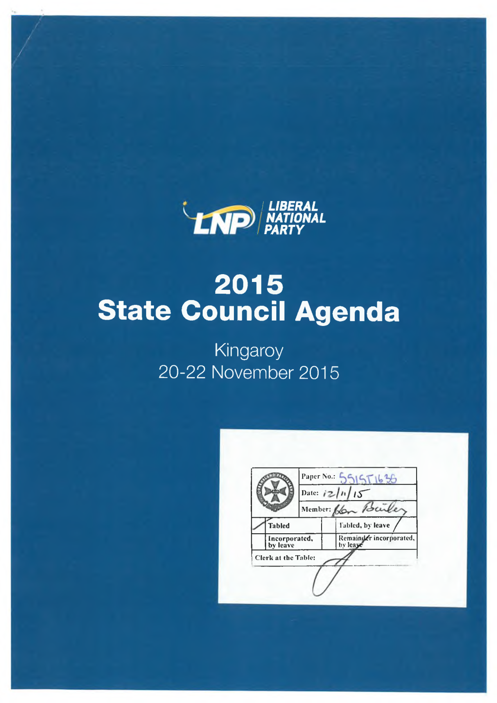 State Council Agenda Kingaroy 20-22 November 2015