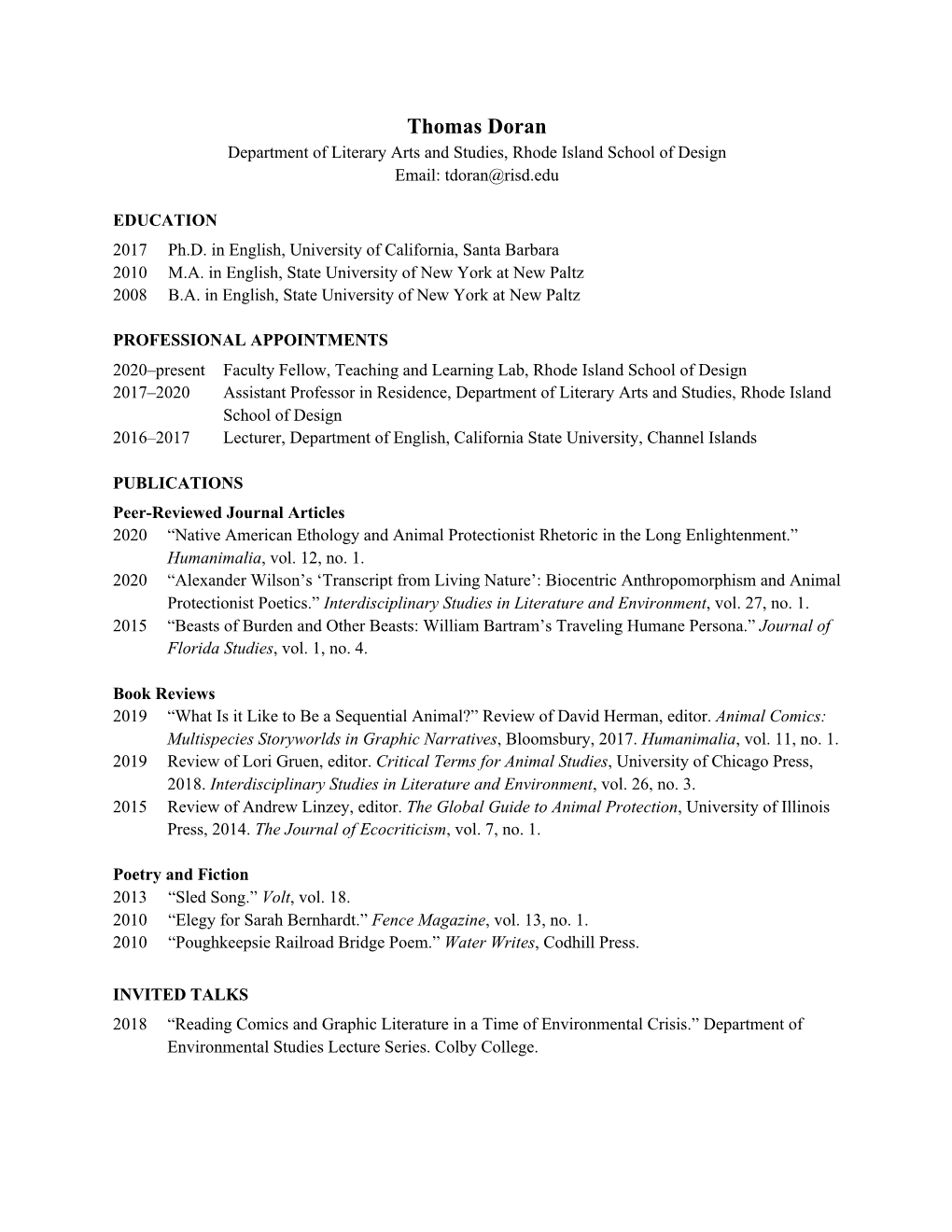 Thomas Doran's CV