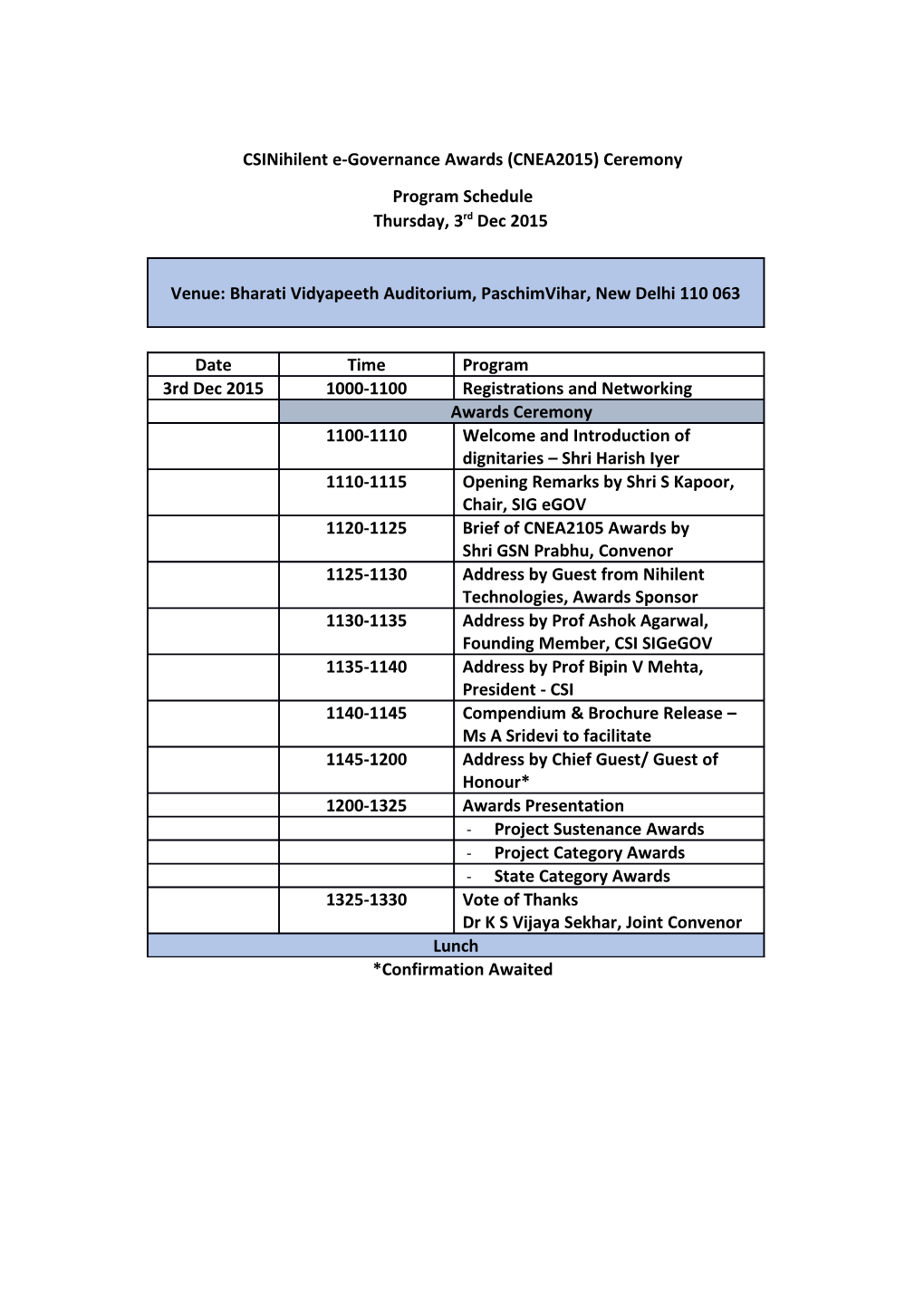 Csinihilent E-Governance Awards (CNEA2015) Ceremony