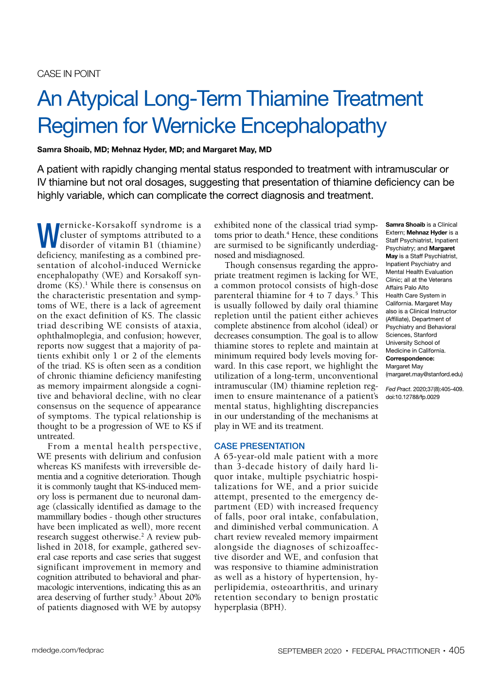 An Atypical Long-Term Thiamine Treatment Regimen for Wernicke Encephalopathy
