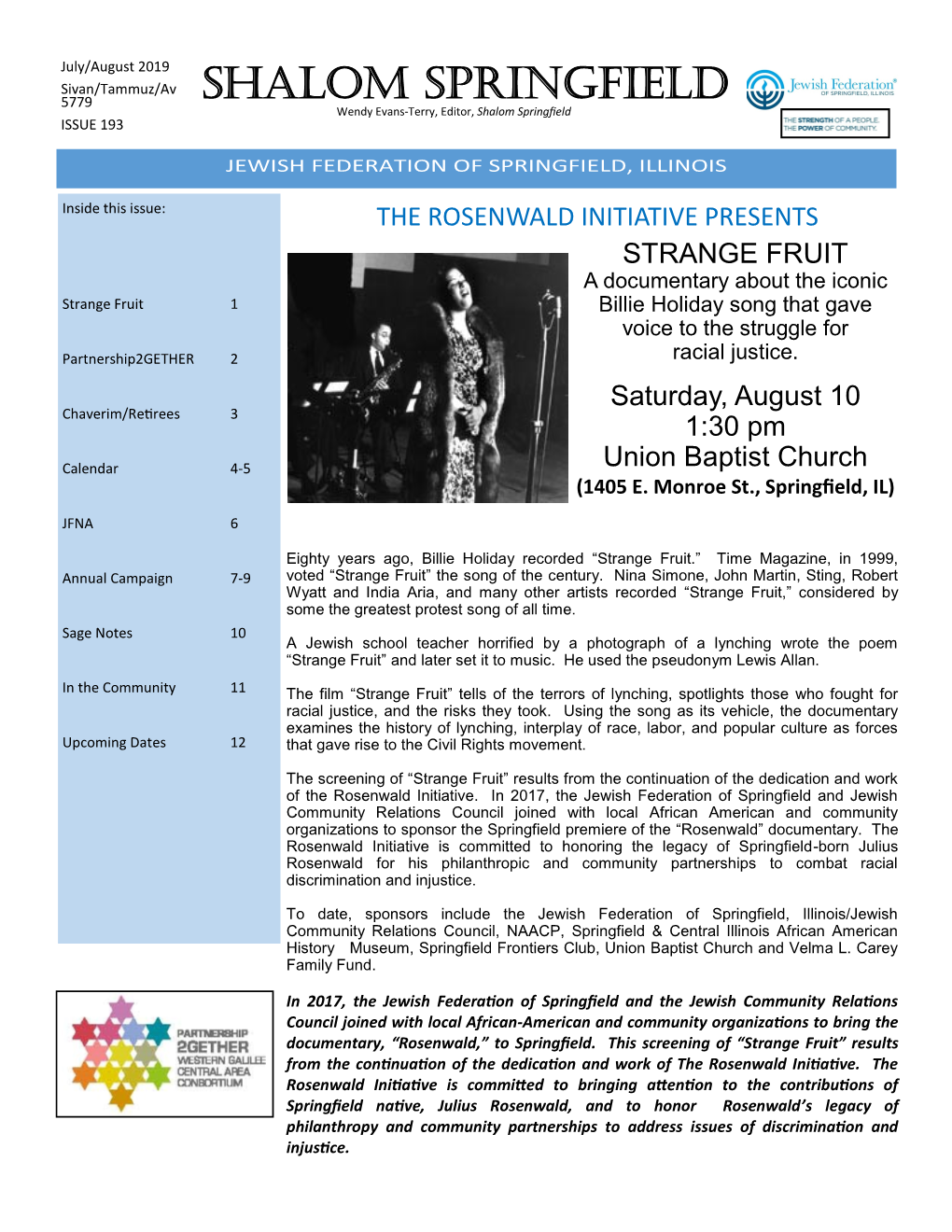 SHALOM SPRINGFIELD 5779 Wendy Evans-Terry, Editor, Shalom Springfield ISSUE 193