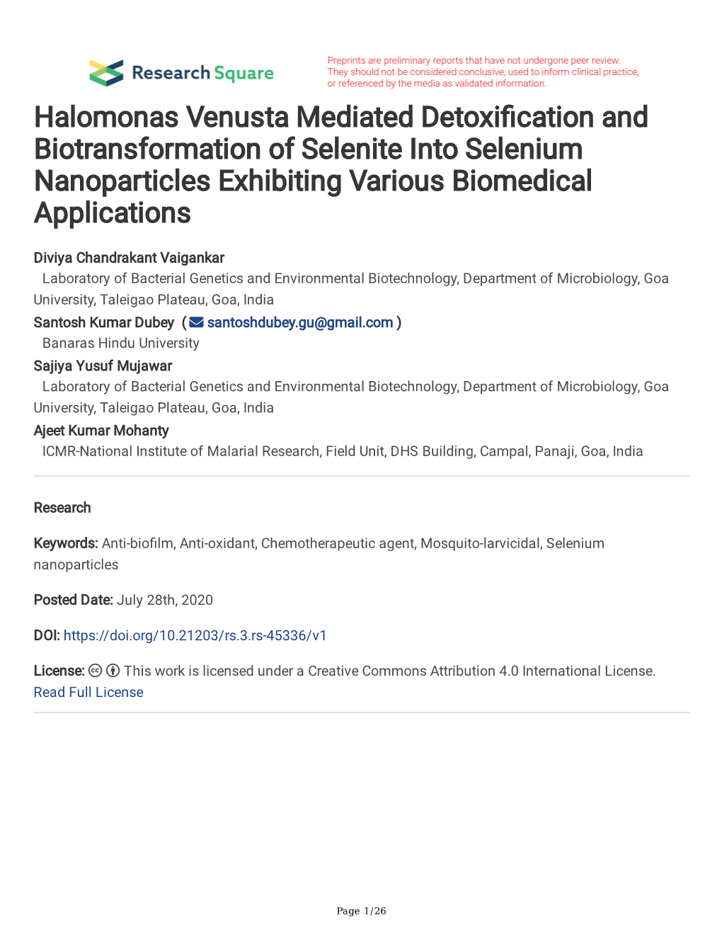 Halomonas Venusta Mediated Detoxi Cation and Biotransformation Of