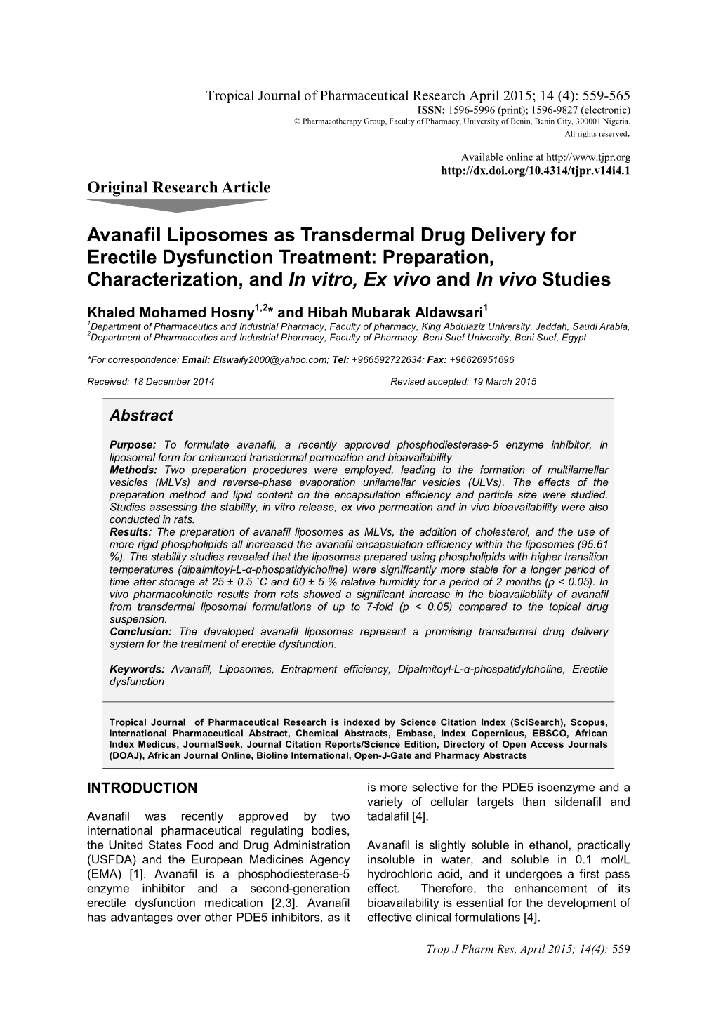 Avanafil Liposomes As Transdermal Drug Delivery for Erectile Dysfunction Treatment: Preparation, Characterization, and in Vitro, Ex Vivo and in Vivo Studies