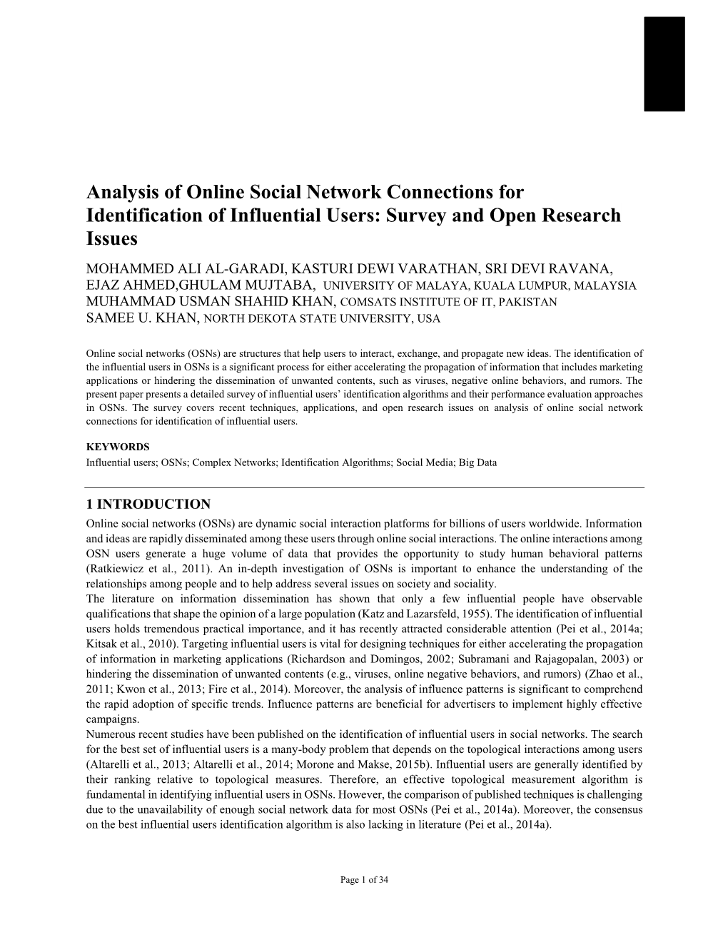 Analysis of Online Social Network Connections for Identification Of