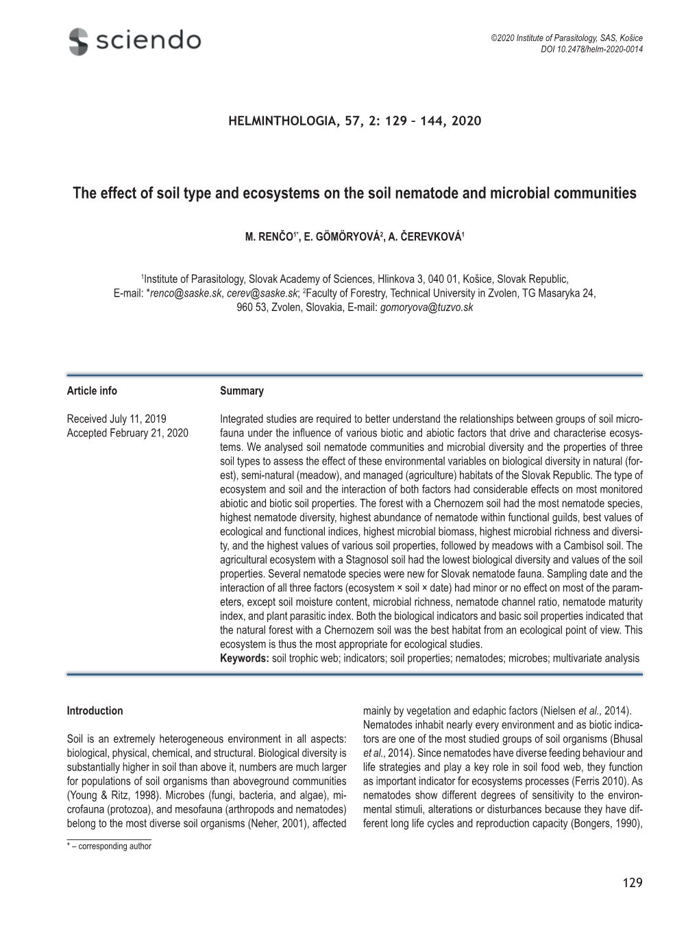 The Effect of Soil Type and Ecosystems on the Soil Nematode and Microbial Communities