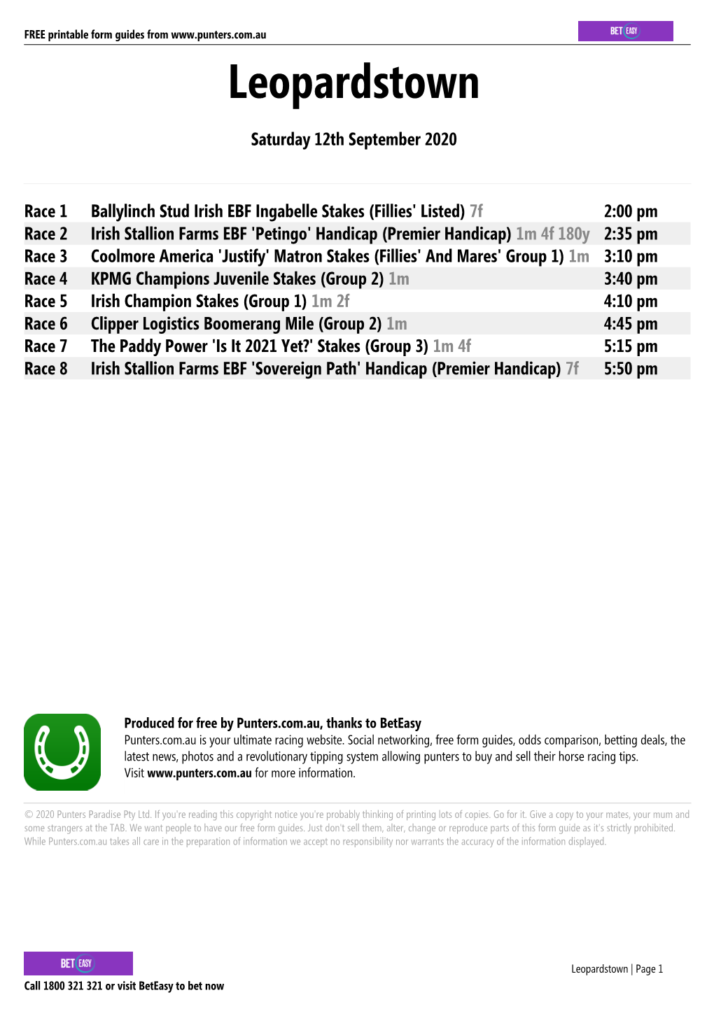 Leopardstown Printable Form Guide