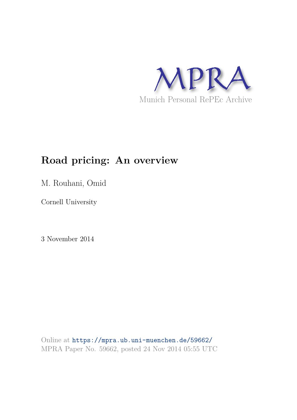 Road Pricing: an Overview