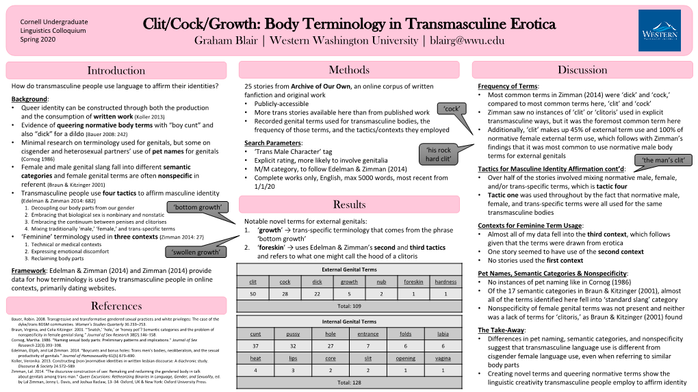 Body Terminology in Transmasculine Erotica Spring 2020 Graham Blair | Western Washington University | Blairg@Wwu.Edu