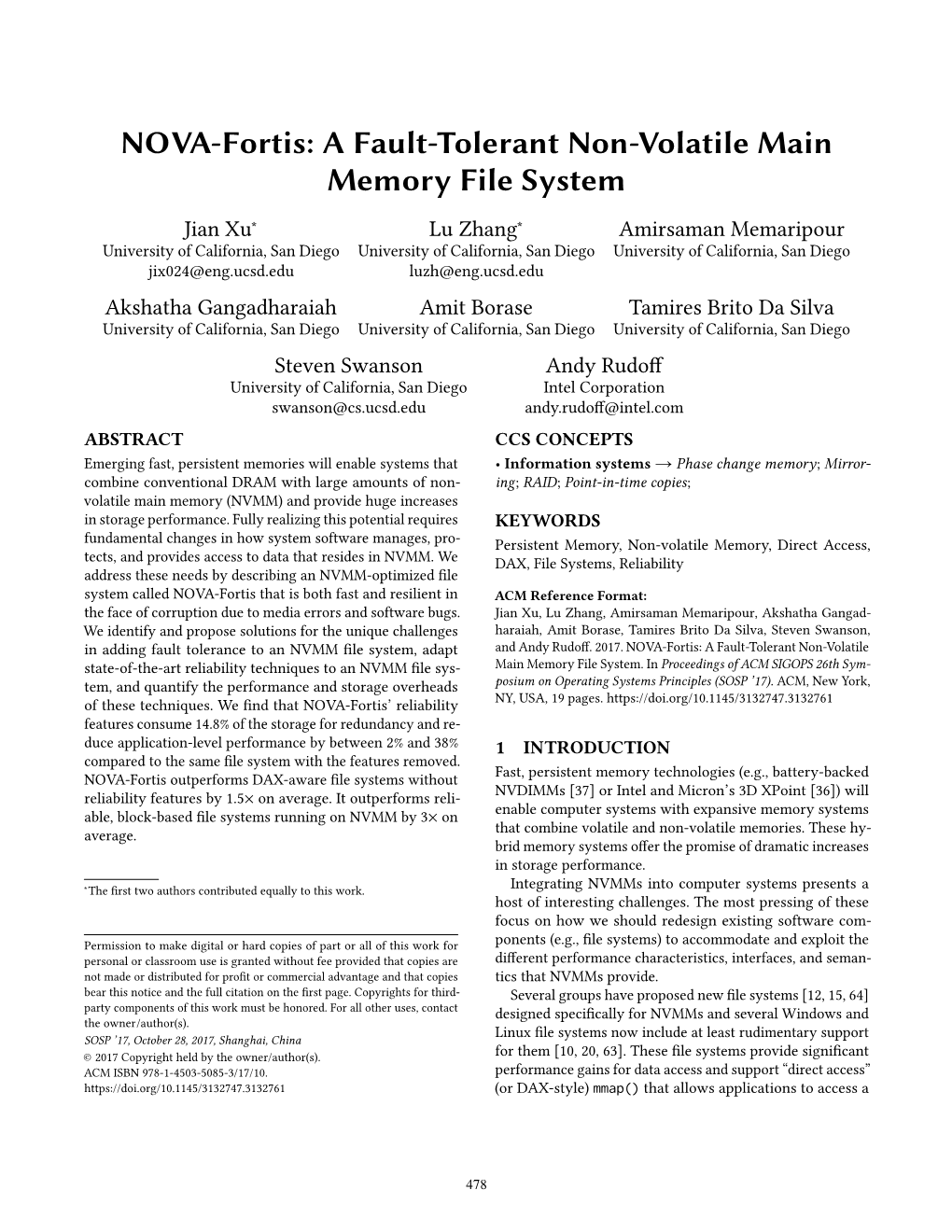 NOVA-Fortis: a Fault-Tolerant Non-Volatile Main Memory File