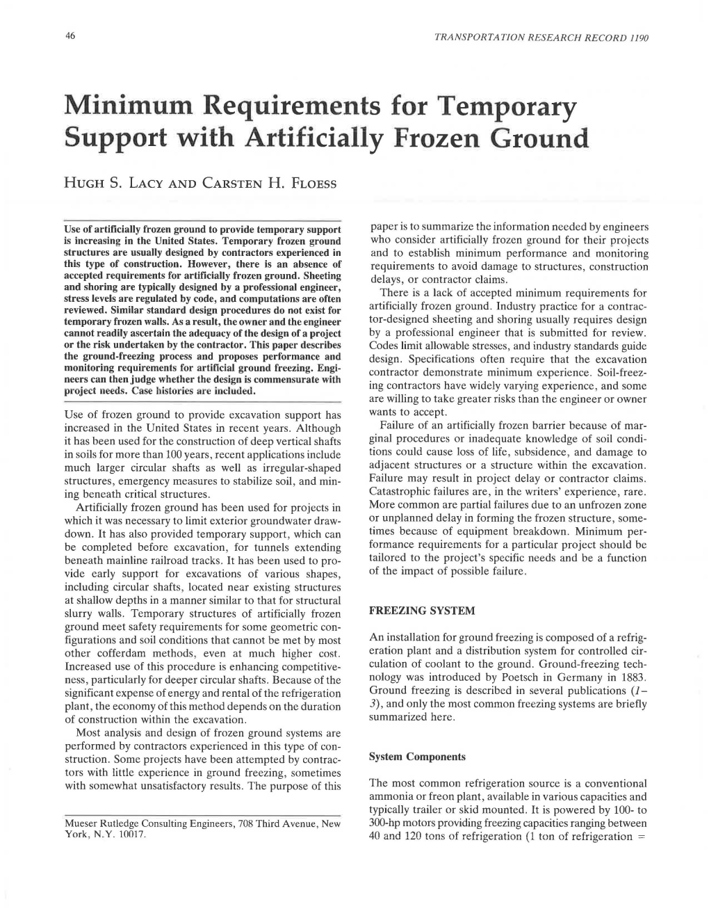 Minimum Requirements for Temporary Support with Artificially Frozen Ground