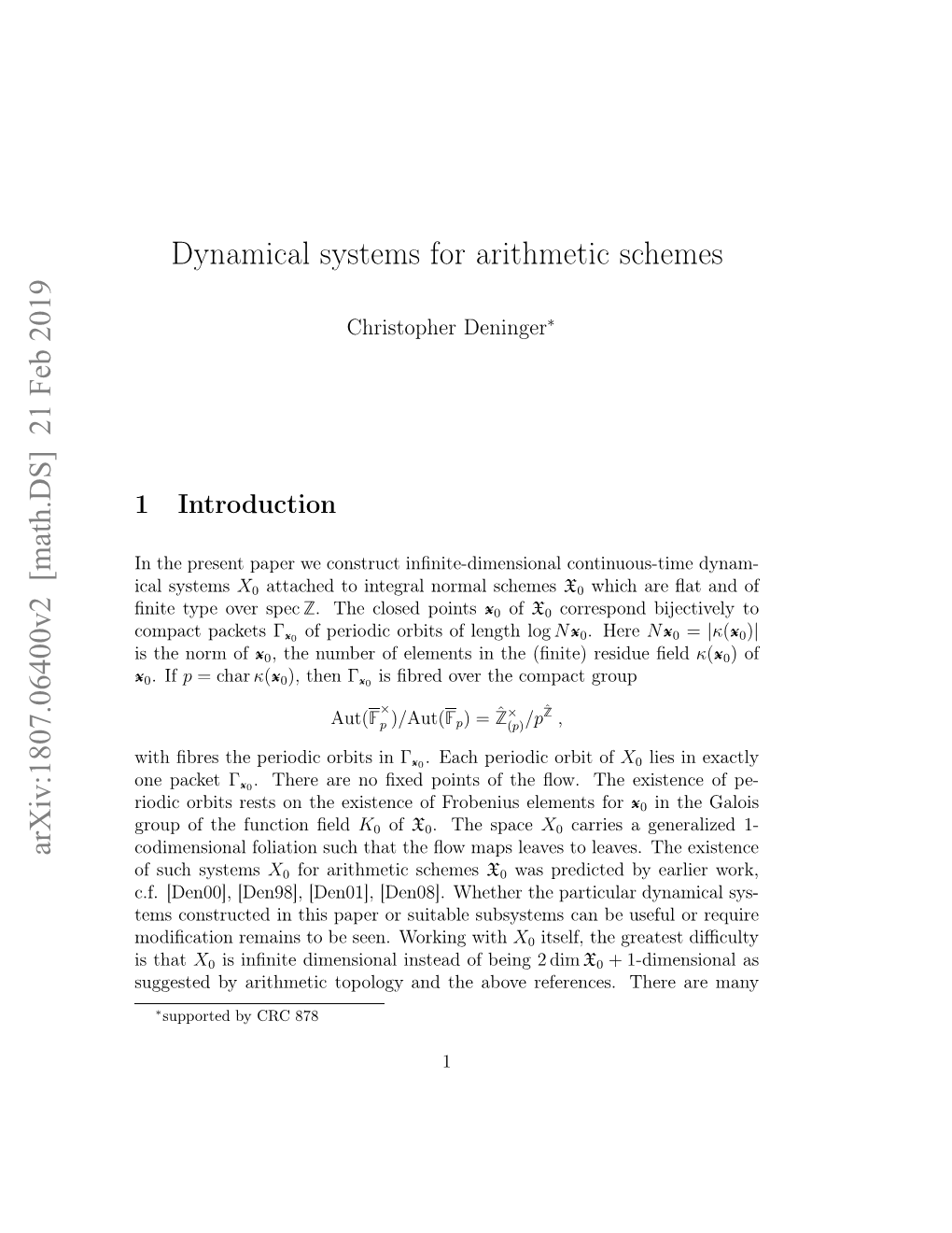 Dynamical Systems for Arithmetic Schemes