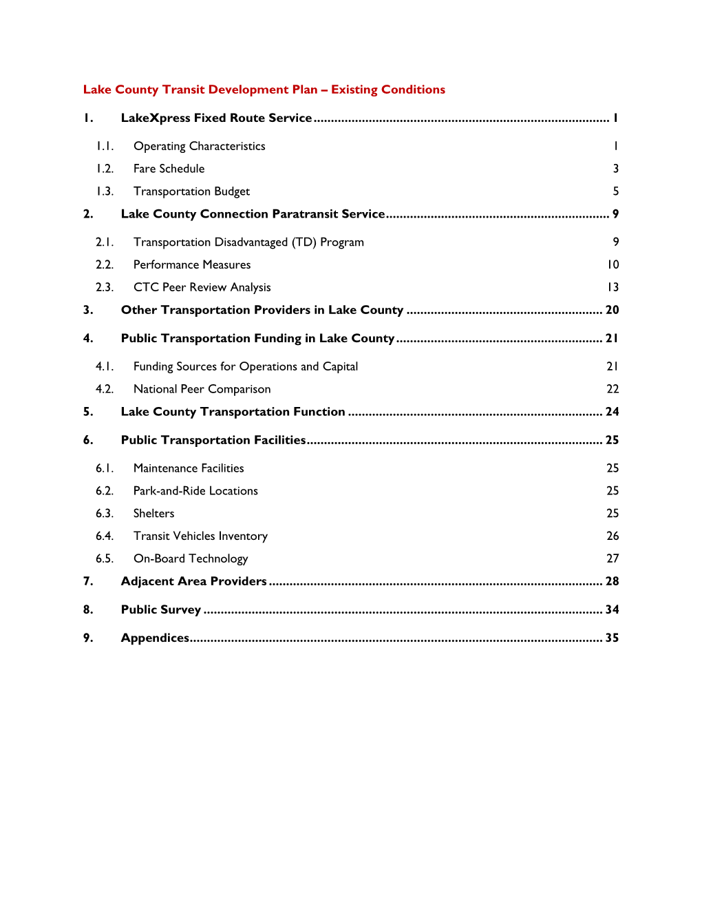 Lake County Transit Development Plan – Existing Conditions