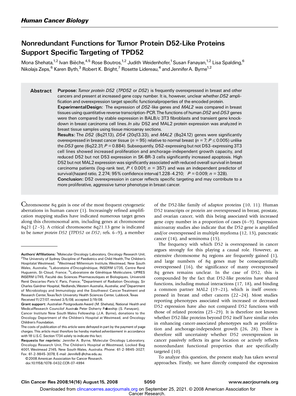 Nonredundant Functions for Tumor Protein D52-Like Proteins Support