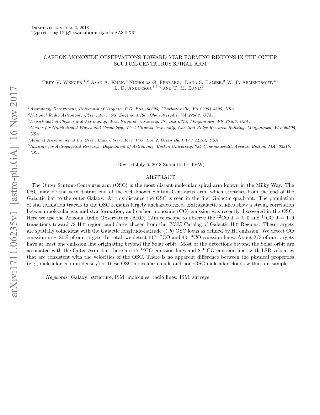 Carbon Monoxide Observations Toward Star Forming Regions In