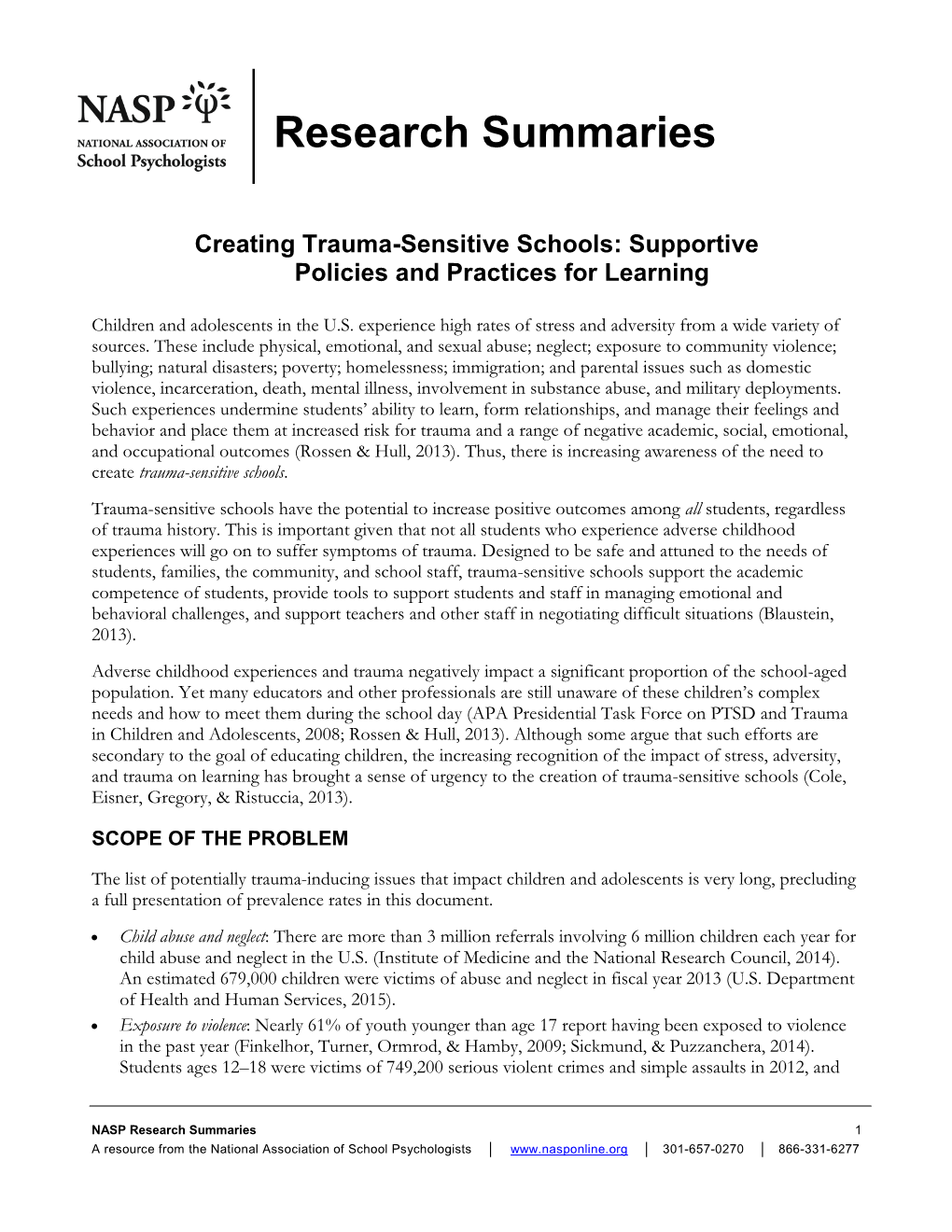 Creating Trauma-Sensitive Schools: Supportive Policies and Practices for Learning