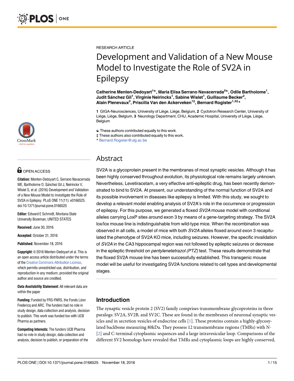 Development and Validation of a New Mouse Model to Investigate the Role of SV2A in Epilepsy