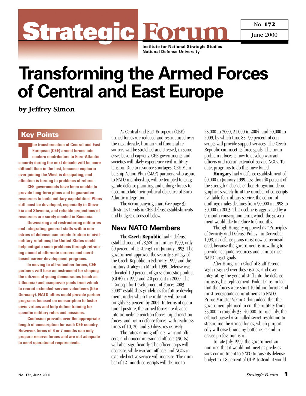 Transforming the Armed Forces of Central and East Europe by Jeffrey Simon