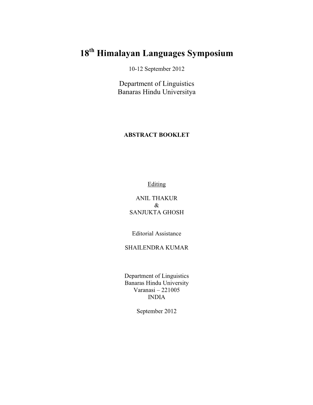 18 Himalayan Languages Symposium
