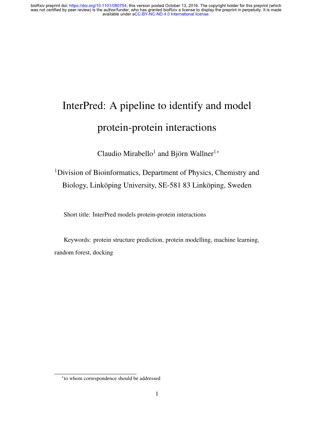 Interpred: a Pipeline to Identify and Model Protein-Protein Interactions
