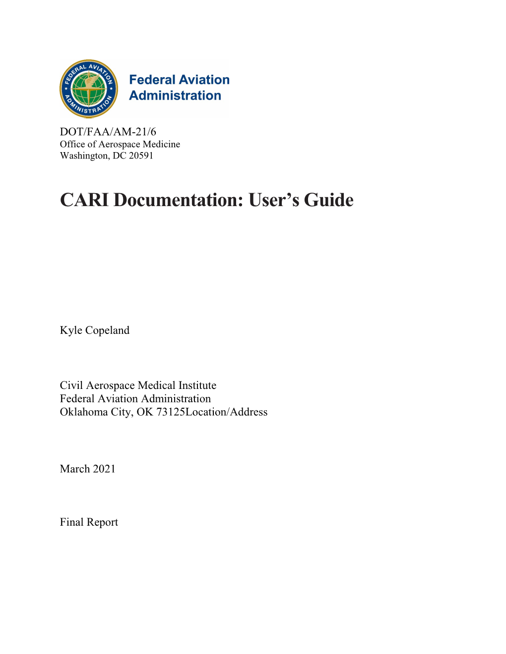 CARI-7 DOCUMENTATION: USER’S GUIDE March 2021 6
