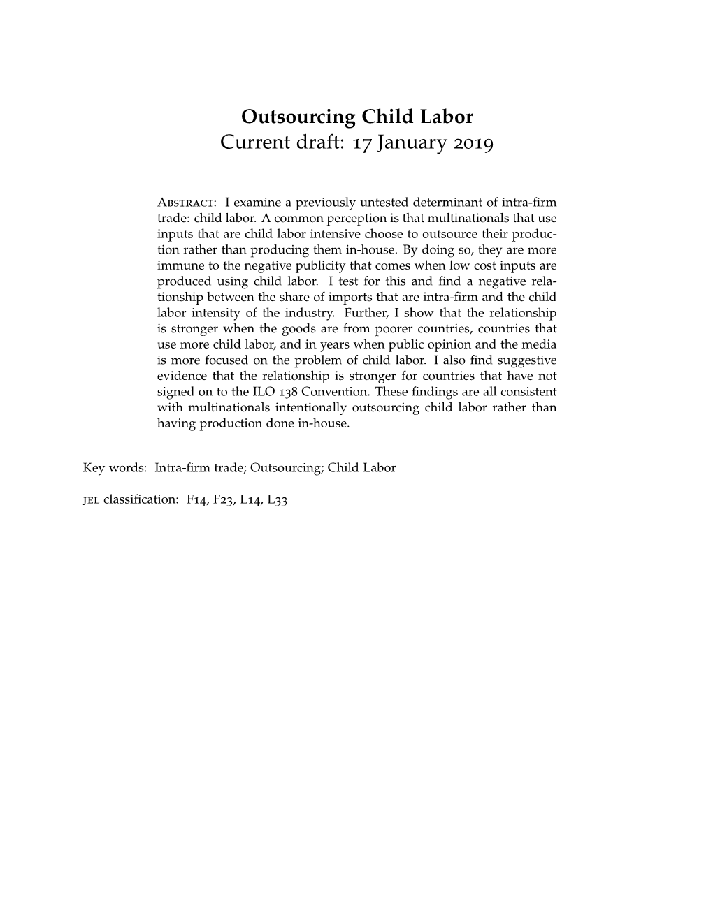 Outsourcing Child Labor Current Draft: 17 January 2019