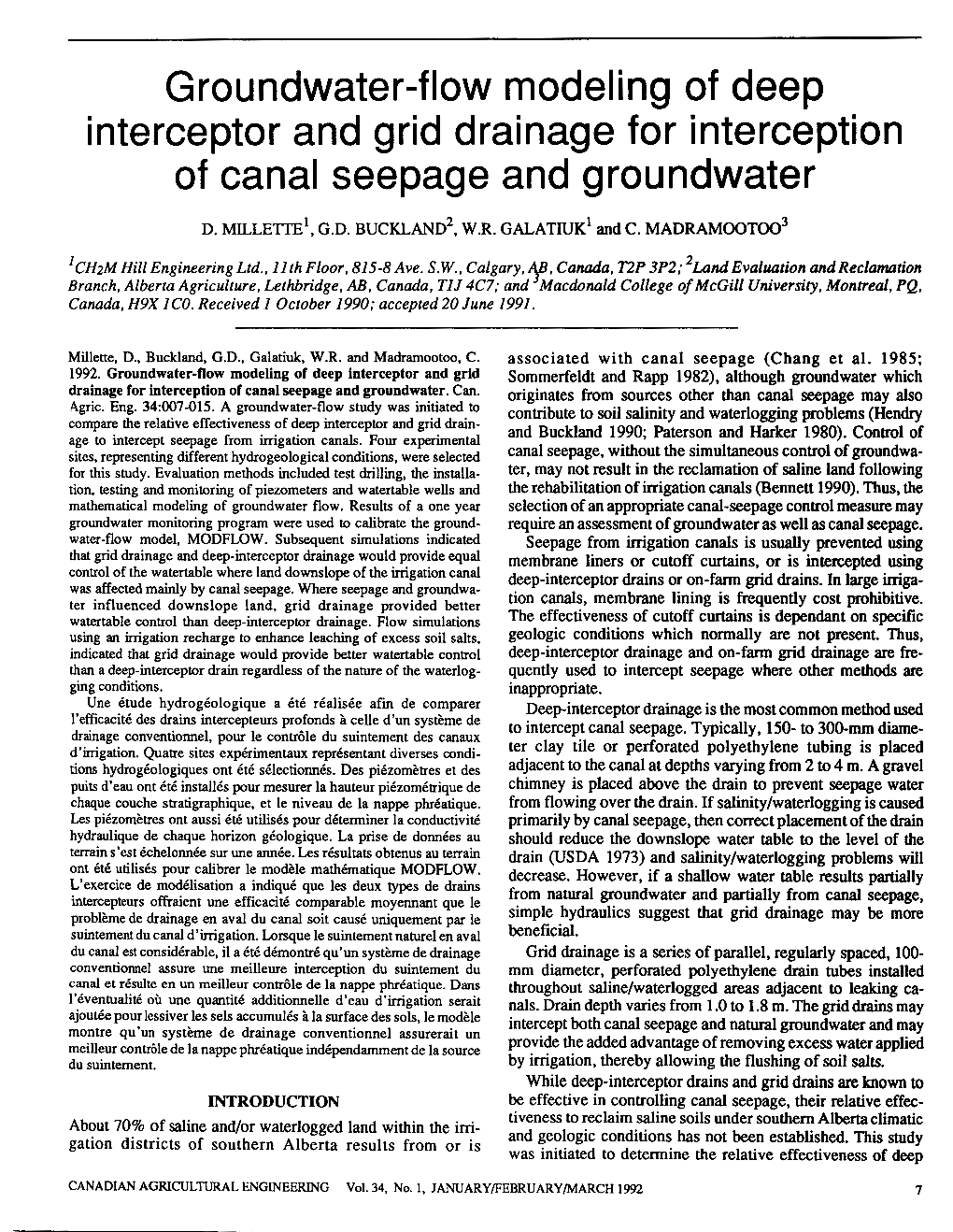 Groundwater-Flow Modeling of Deep Interceptor and Grid Drainage for Interception of Canal Seepage and Groundwater