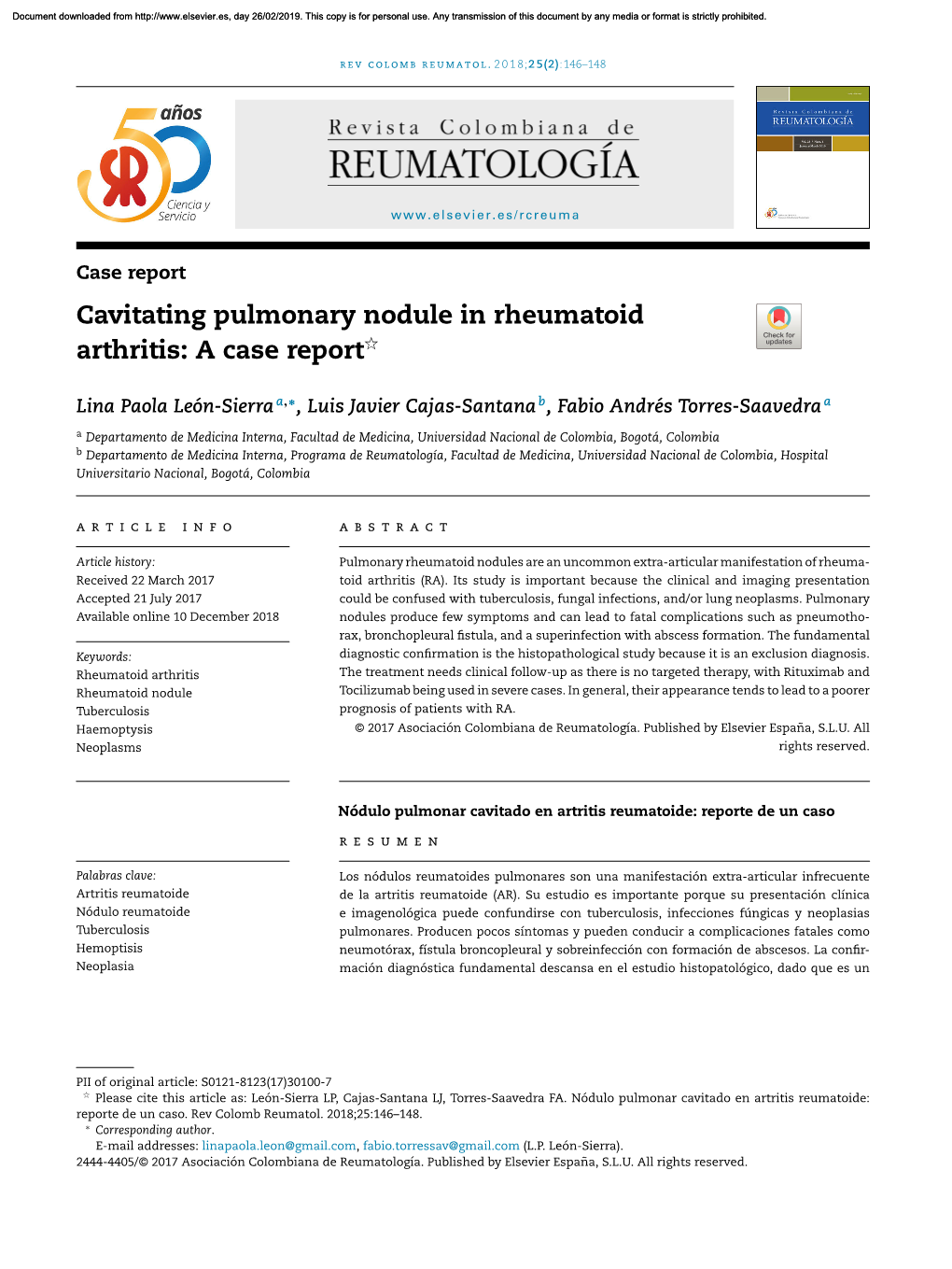 Cavitating Pulmonary Nodule in Rheumatoid Arthritis: a Case Report