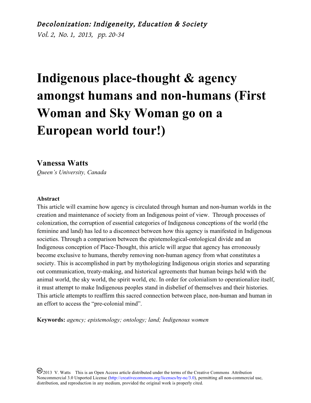 Indigenous Place-Thought & Agency Amongst Humans and Non-Humans