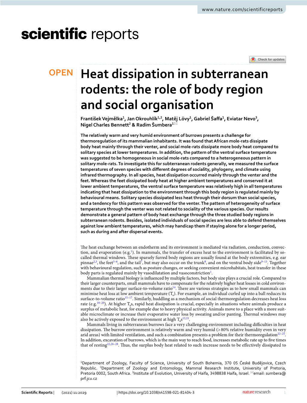 Heat Dissipation in Subterranean Rodents