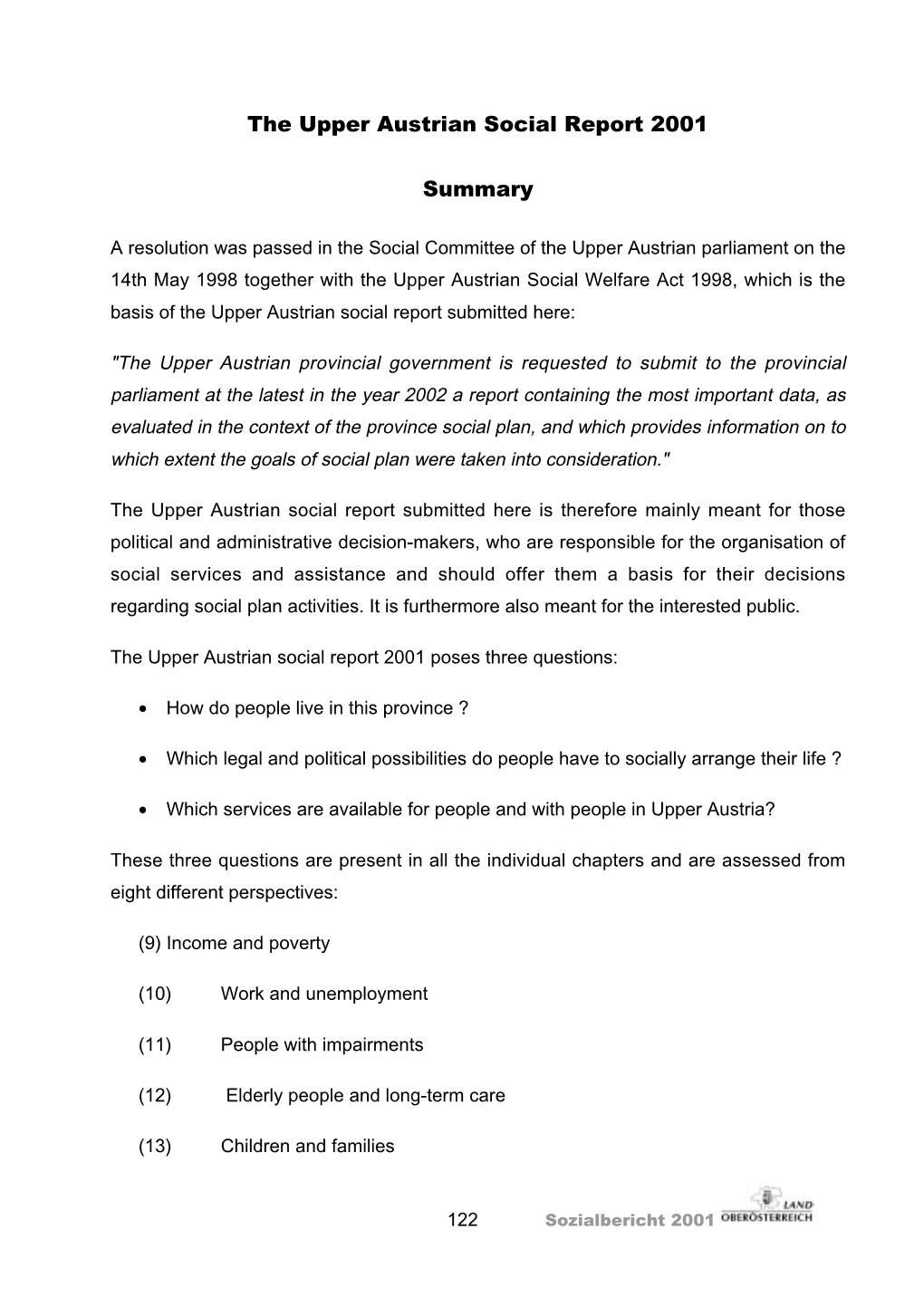 The Upper Austrian Social Report 2001 Summary