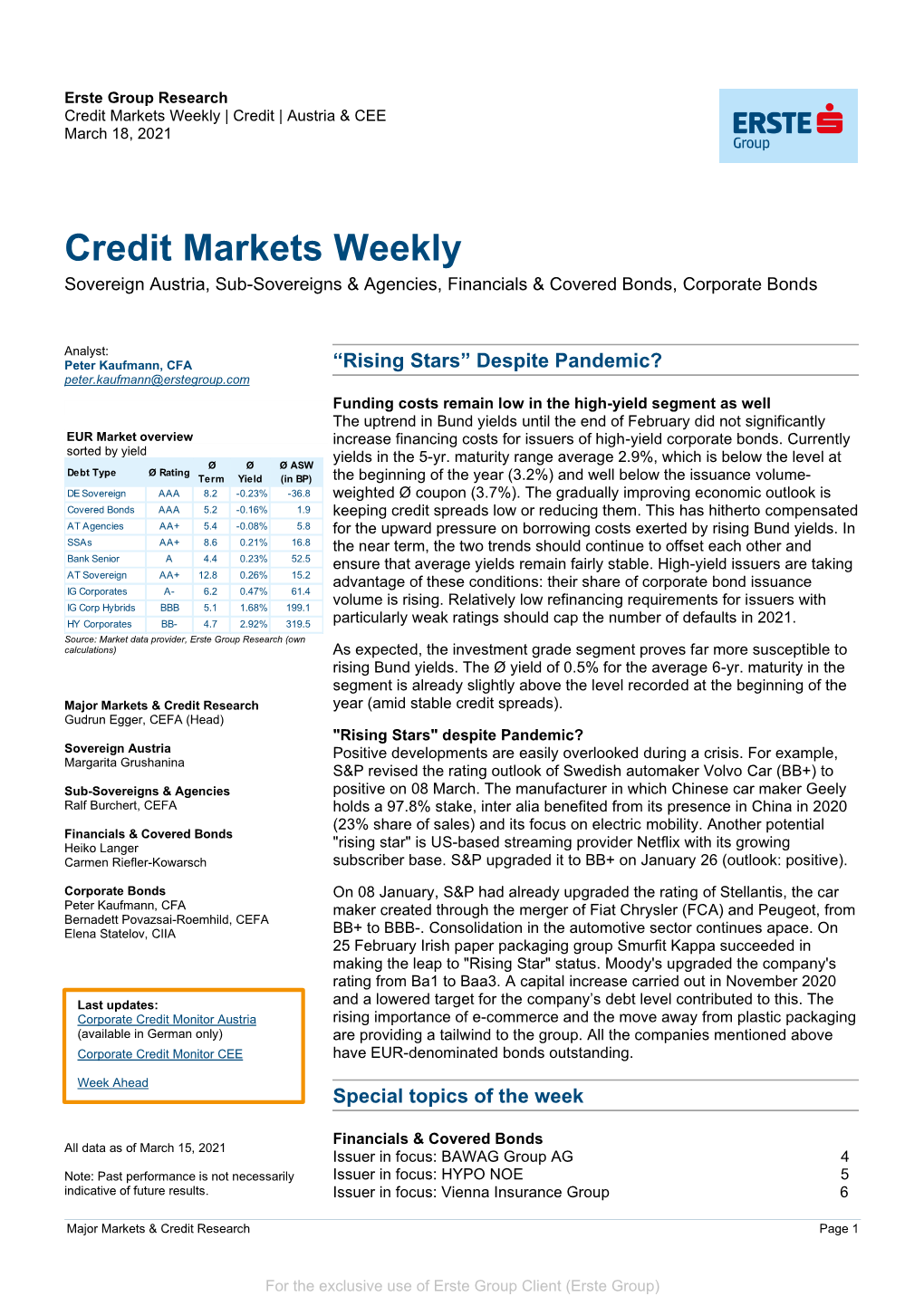 Credit Markets Weekly | Credit | Austria & CEE March 18, 2021