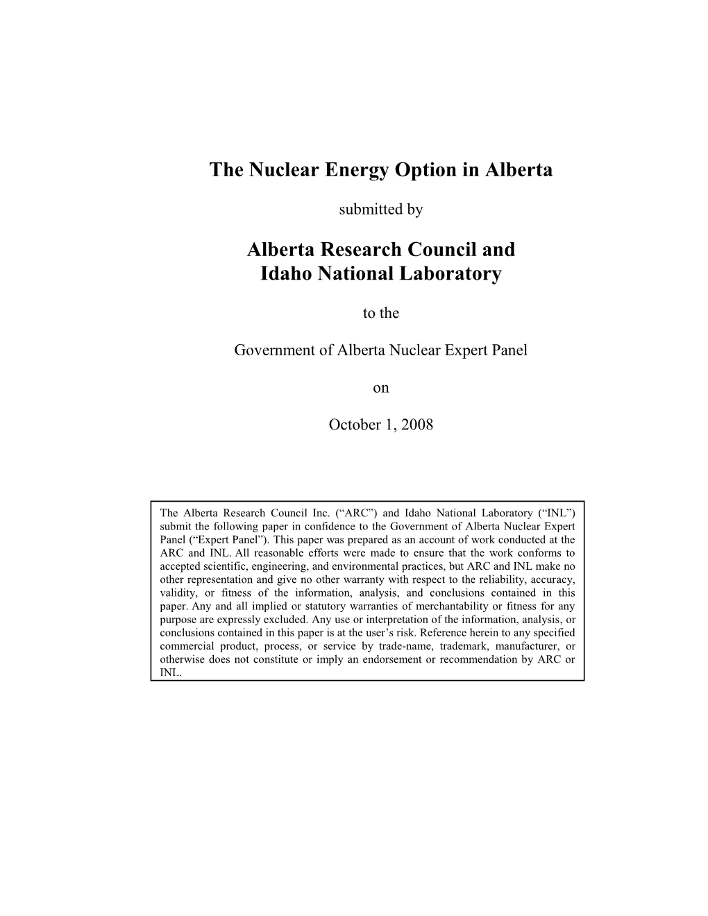 The Nuclear Energy Option in Alberta
