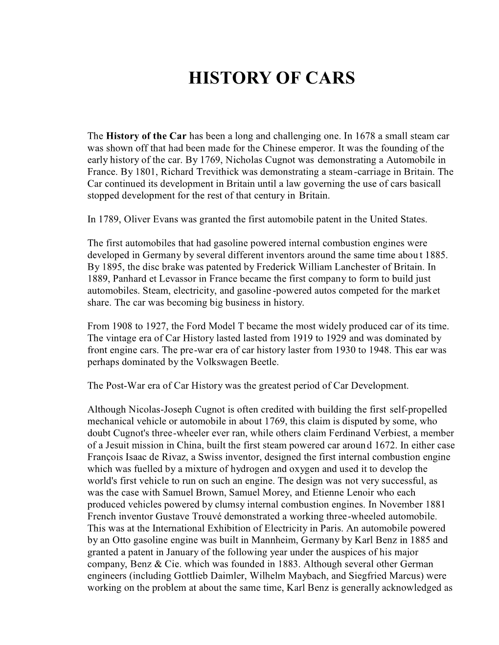 History of Cars