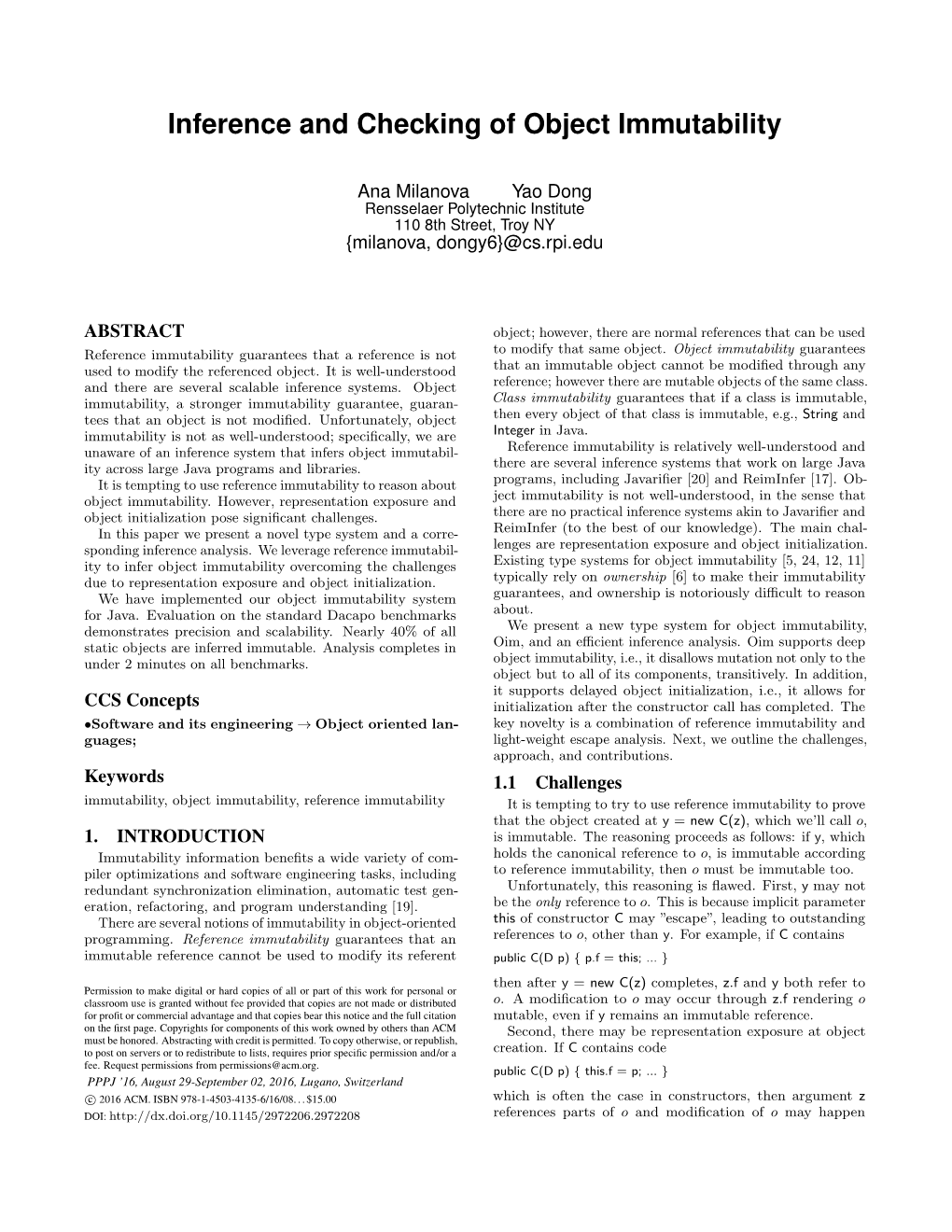 Inference and Checking of Object Immutability