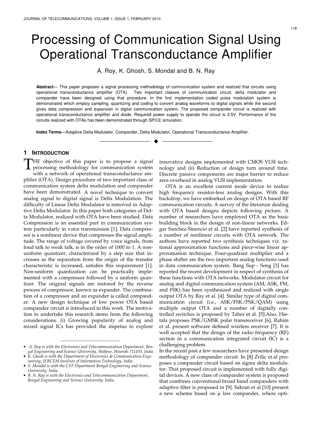 Processing of Communication Signal Using Operational Transconductance Amplifier