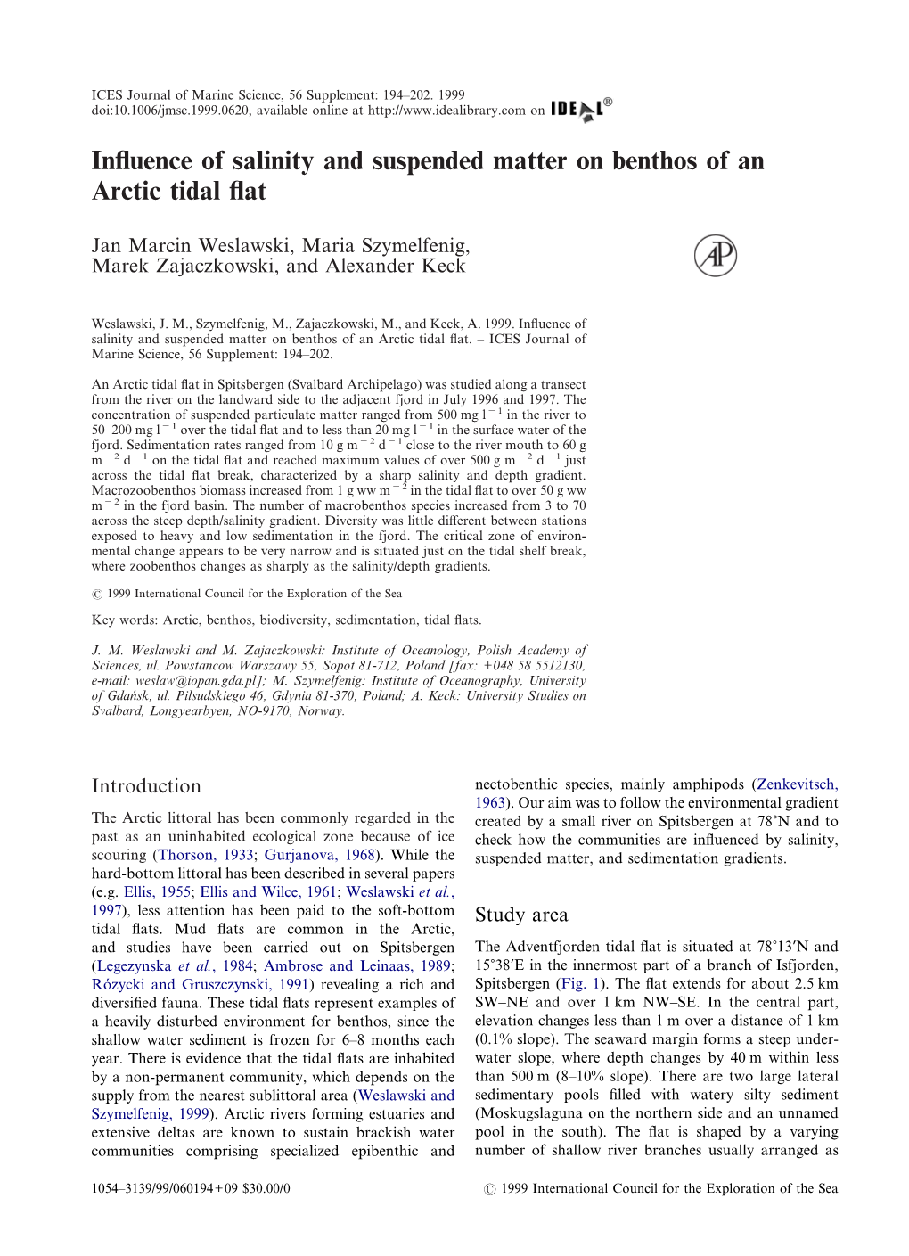 Influence of Salinity and Suspended Matter on Benthos of an Arctic Tidal Flat