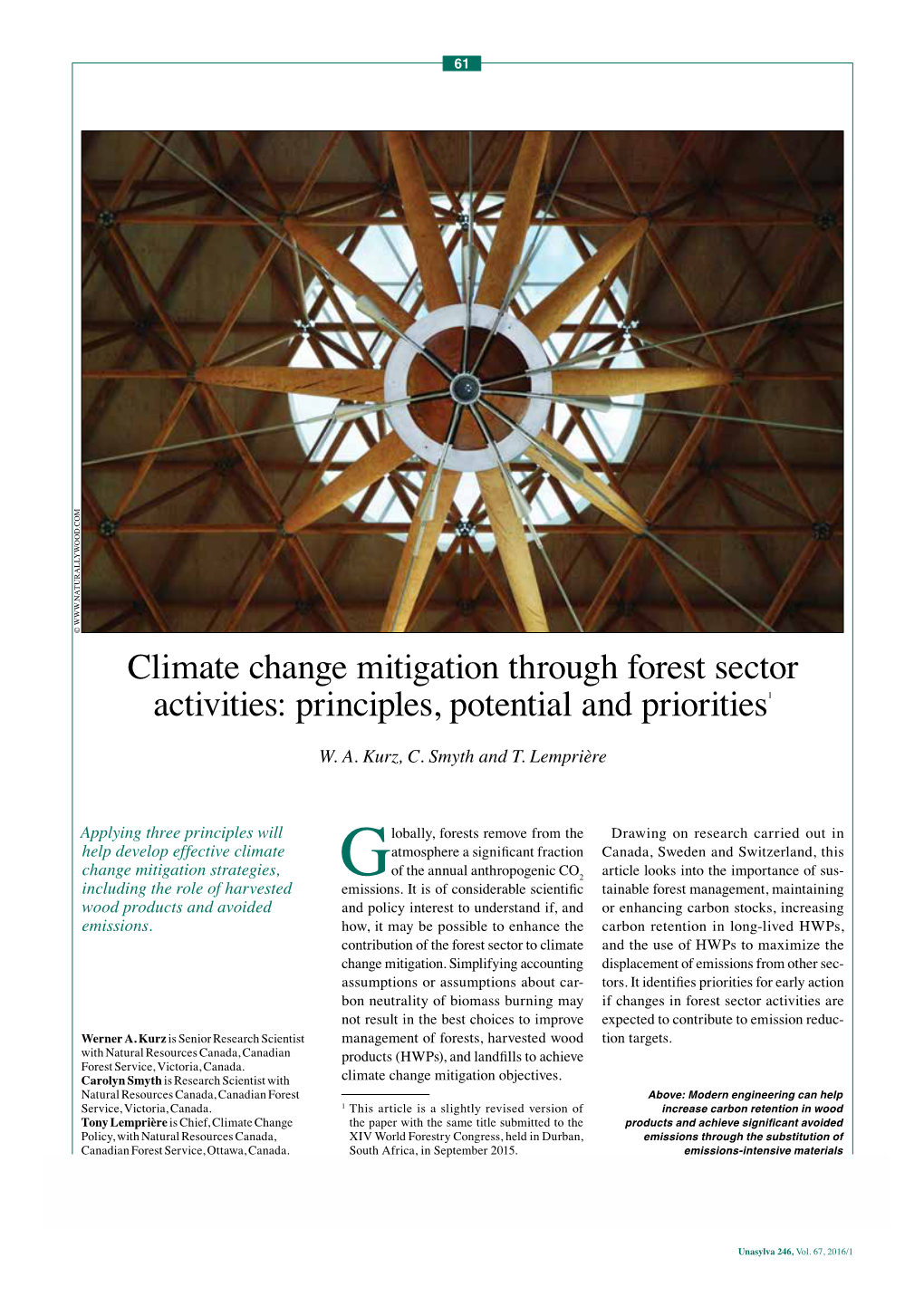 Climate Change Mitigation Through Forest Sector Activities: Principles, Potential and Priorities1