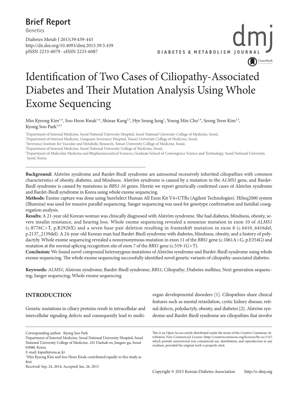 Identification of Two Cases of Ciliopathy-Associated Diabetes and Their Mutation Analysis Using Whole Exome Sequencing