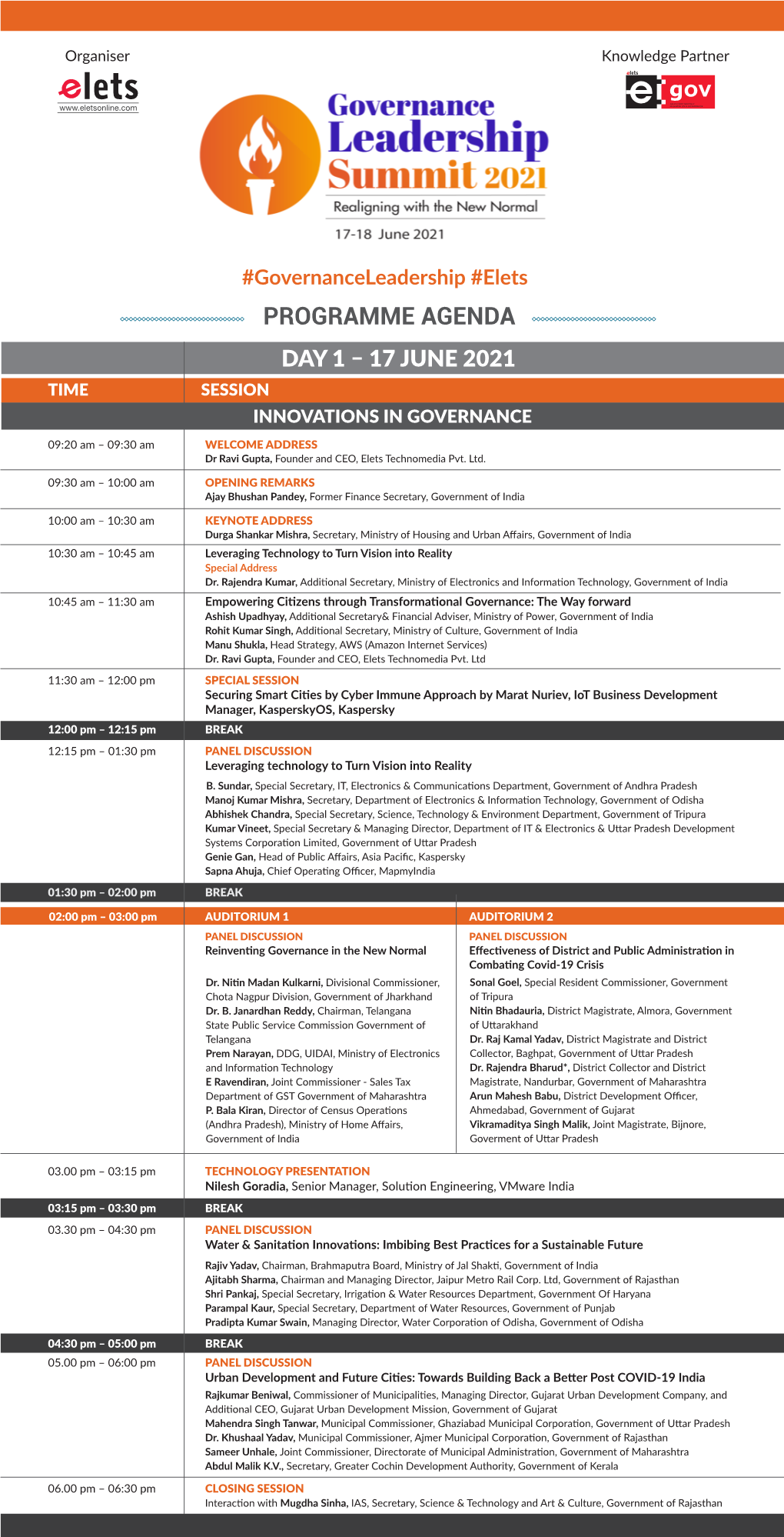 Agenda Day 1 – 17 June 2021 Time Session Innovations in Governance