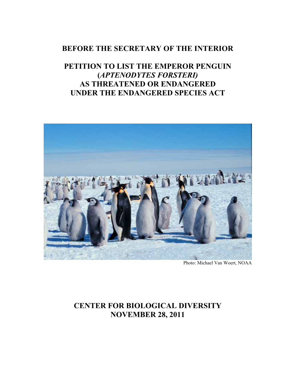 2011 Endangered Species Act Petition for Emperor Penguin