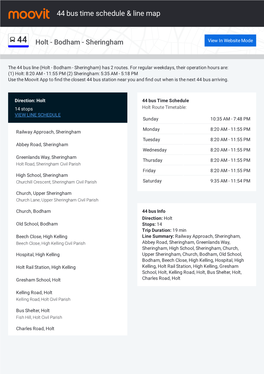 44 Bus Time Schedule & Line Route