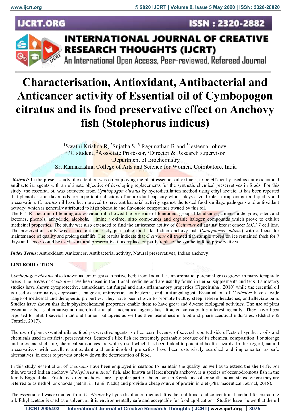 Characterisation, Antioxidant, Antibacterial and Anticancer Activity