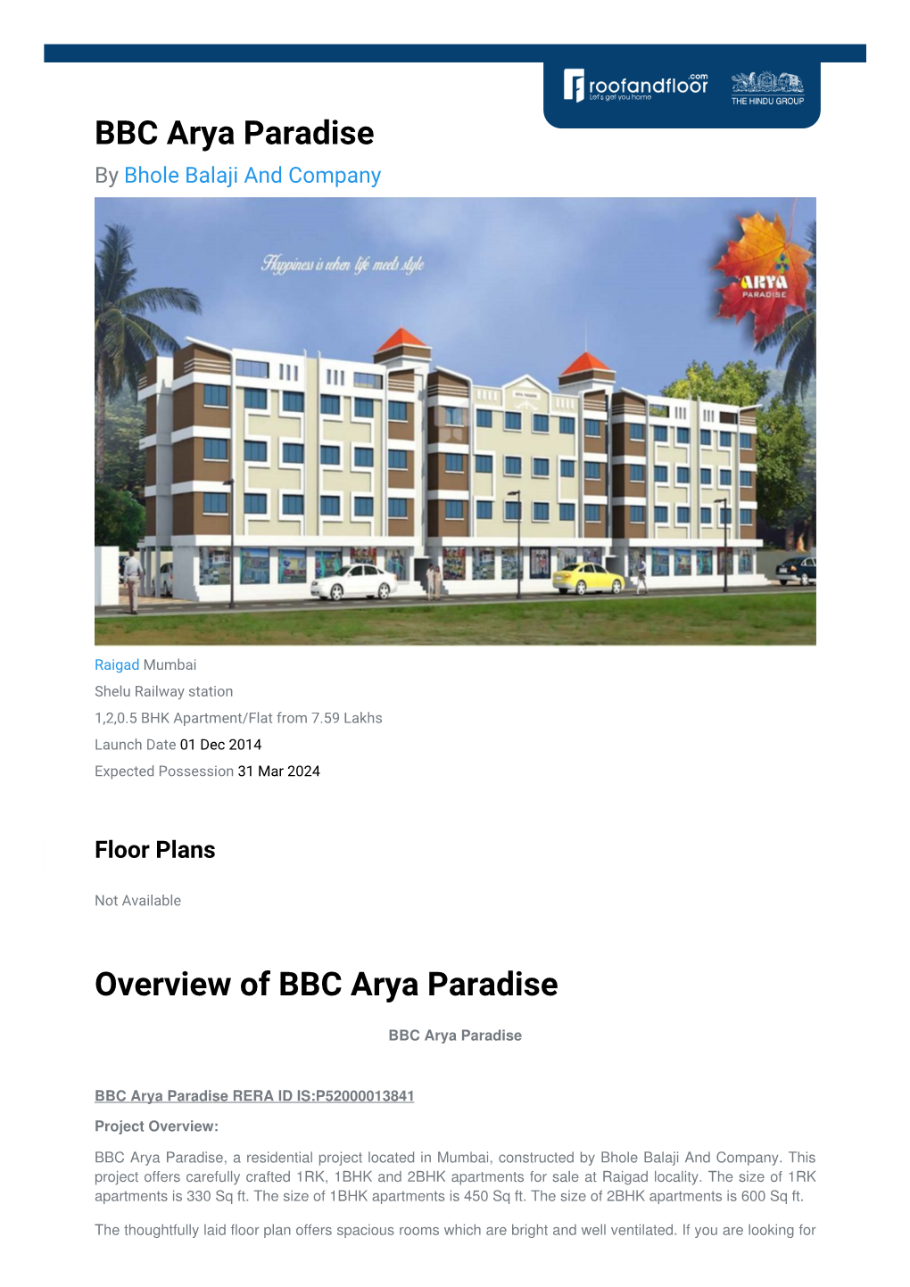 BBC Arya Paradise by Bhole Balaji and Company