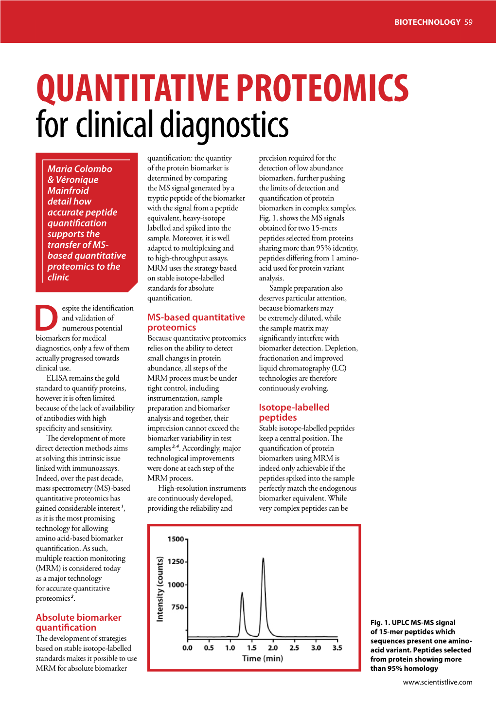 QUANTITATIVE PROTEOMICS for Clinical Diagnostics