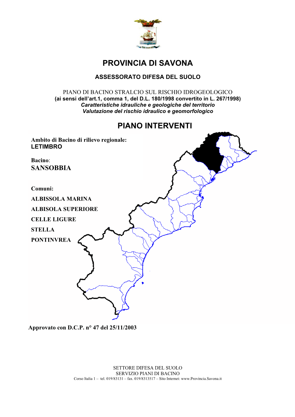 Provincia Di Savona Piano Interventi